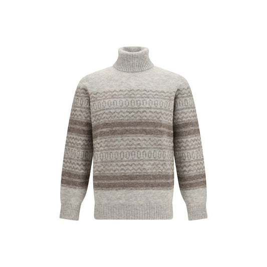Brunello Cucinelli Gray Alpaca Wool Fair Isle Knit Turtleneck Jumper