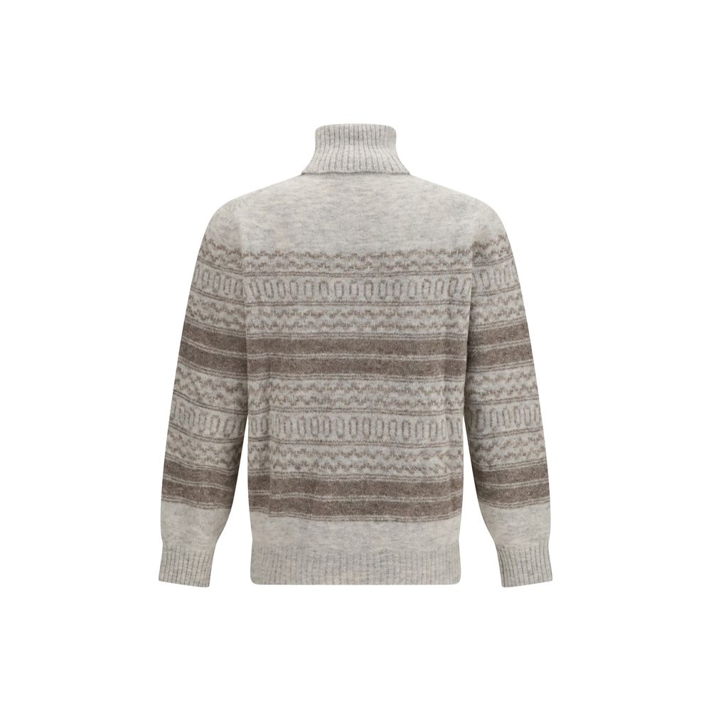 Brunello Cucinelli Gray Alpaca Wool Fair Isle Knit Turtleneck Jumper
