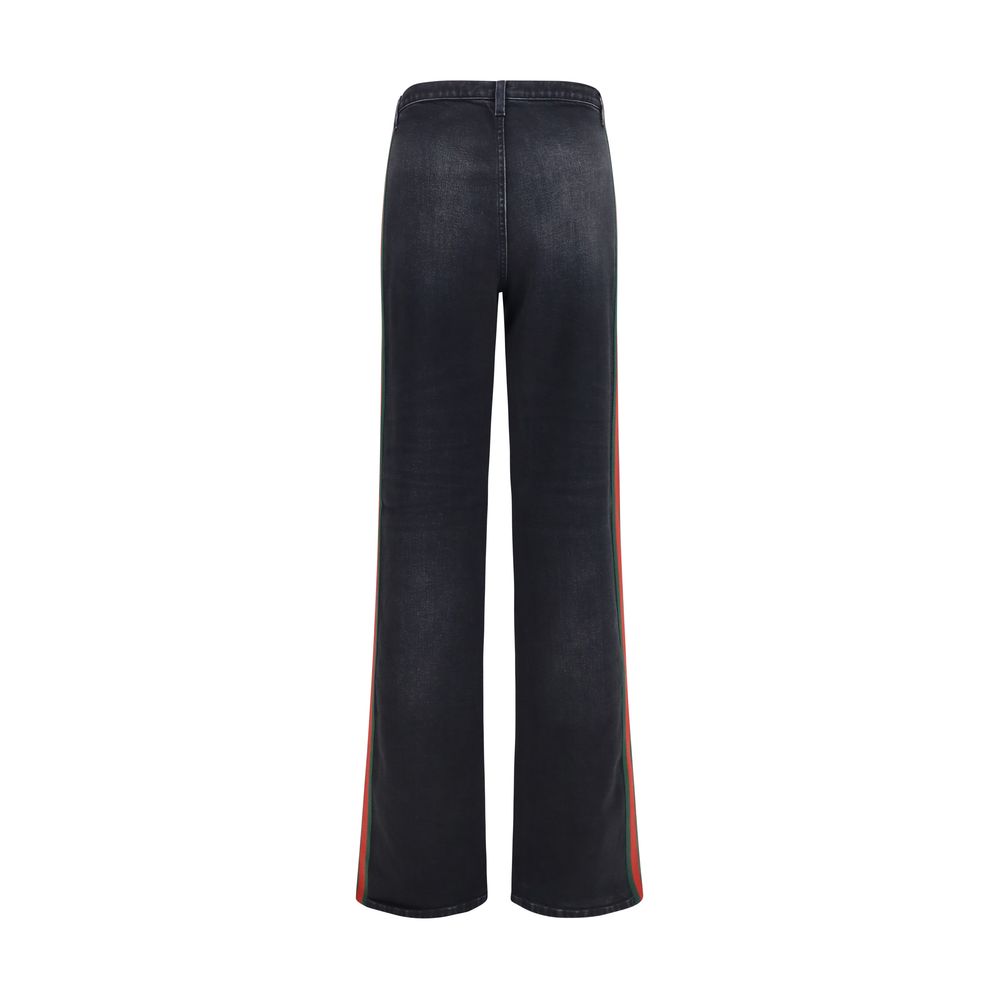 Gucci Black Cotton Straight-Leg Web Stripe Stretch Jeans