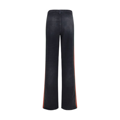 Gucci Black Cotton Straight-Leg Web Stripe Stretch Jeans