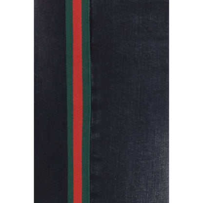 Gucci Black Cotton Straight-Leg Web Stripe Stretch Jeans