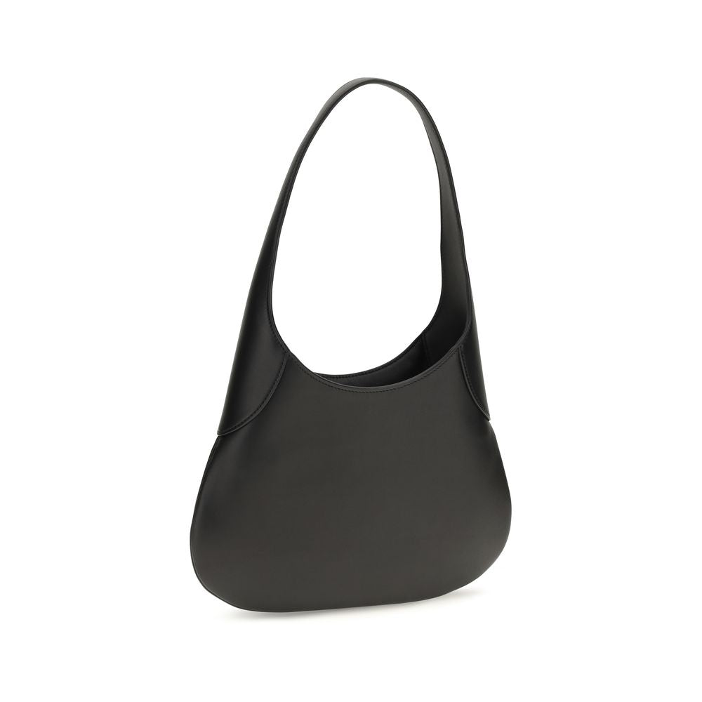 Khaite Black Calf Leather Bos Taurus Joan Hobo Shoulder Bag