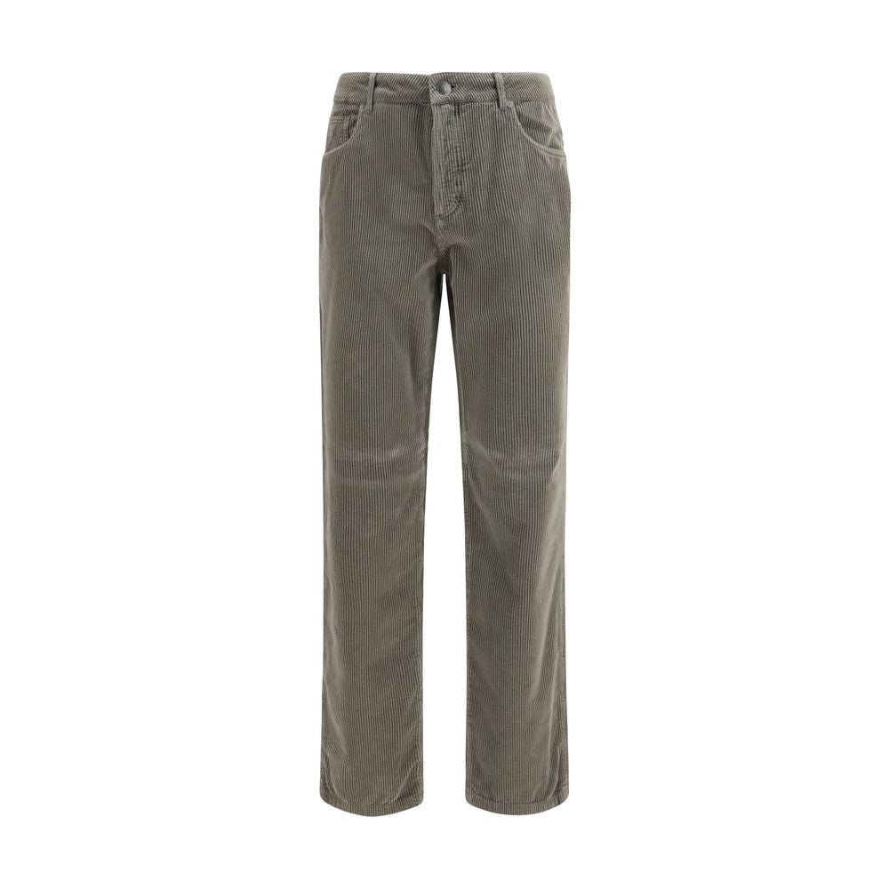 Brunello Cucinelli Bicolor Cotton Corduroy Trousers for Men