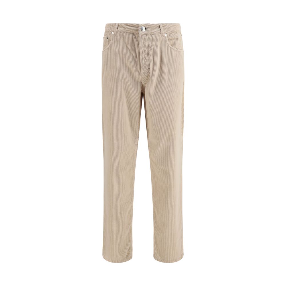 Brunello Cucinelli Beige Cotton Corduroy Trousers for Men