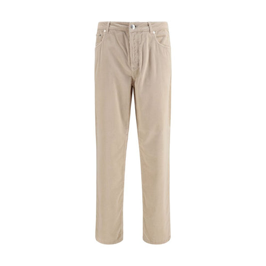 Brunello Cucinelli Beige Cotton Corduroy Trousers for Men