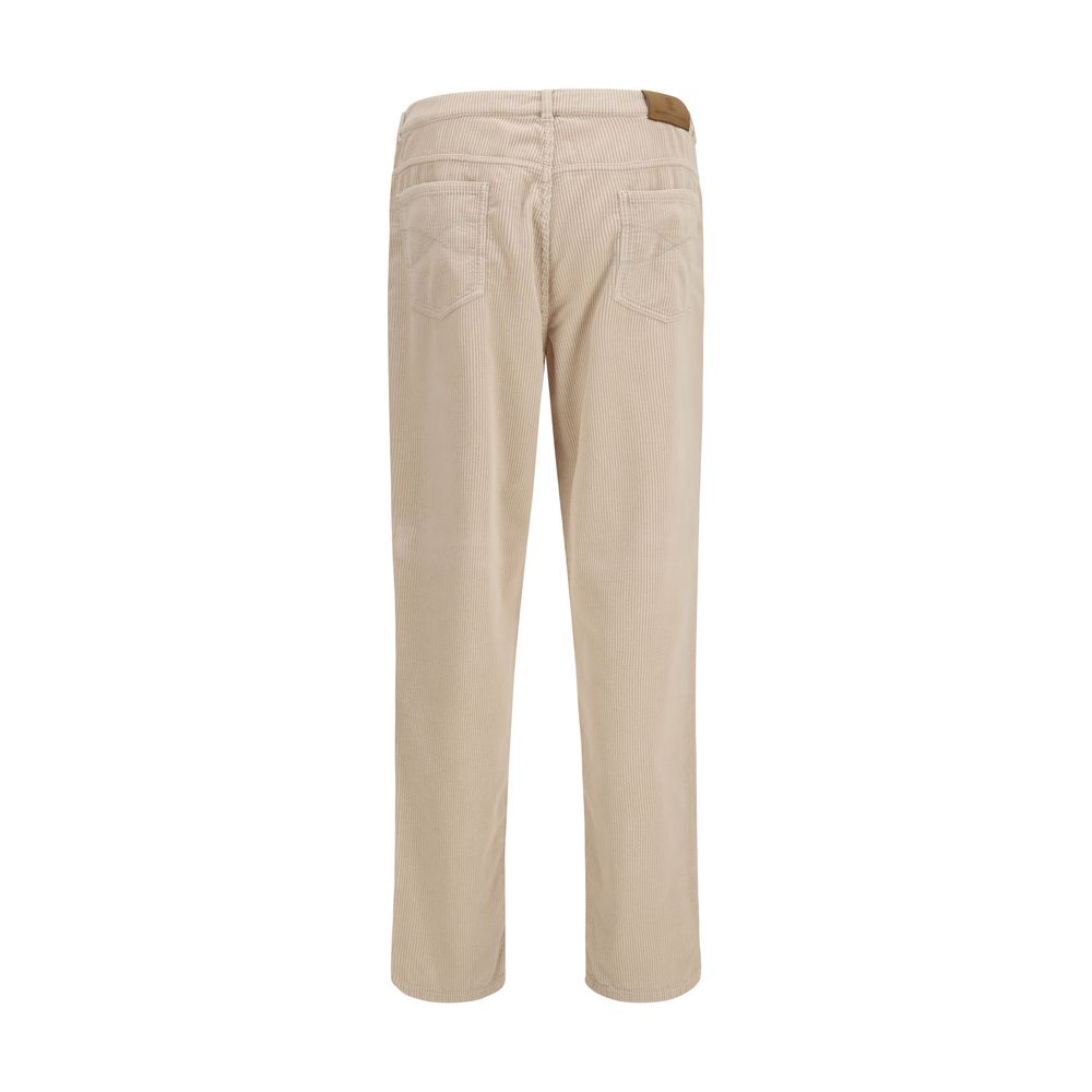 Brunello Cucinelli Beige Cotton Corduroy Trousers for Men