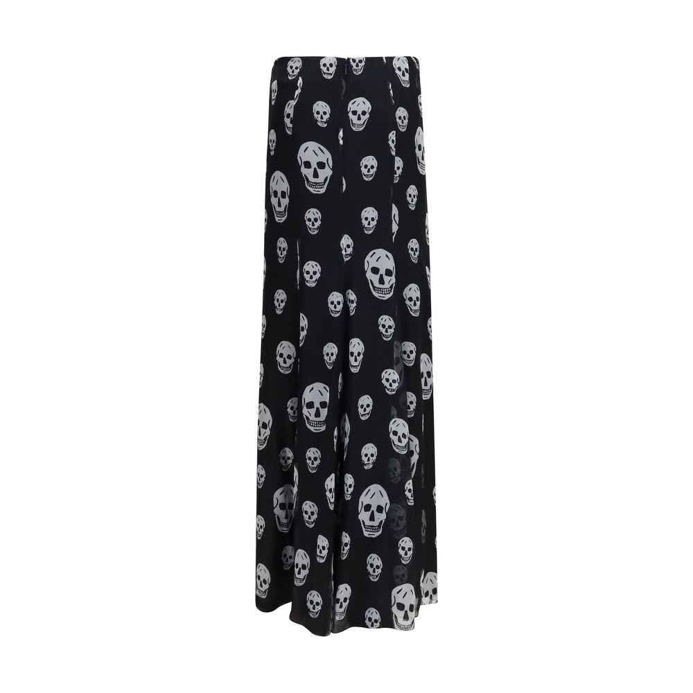 Alexander McQueen Black & White Skull Print Silk Maxi Skirt