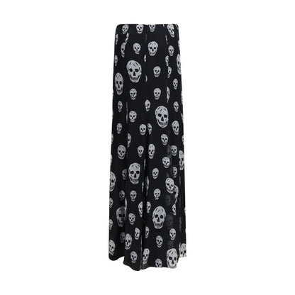 Alexander McQueen Black & White Skull Print Silk Maxi Skirt