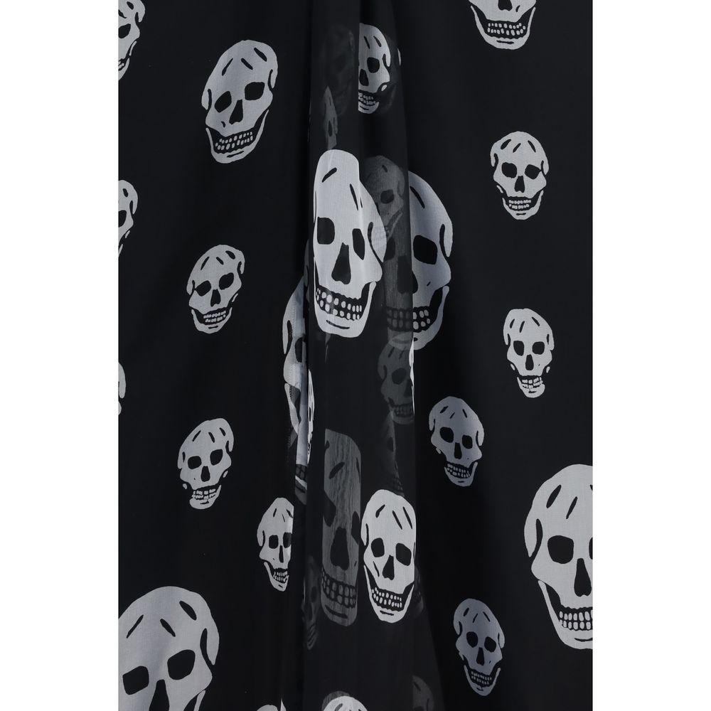 Alexander McQueen Black & White Skull Print Silk Maxi Skirt