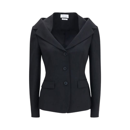 Alexander McQueen Black Wool Structured Off-Shoulder Jacket
