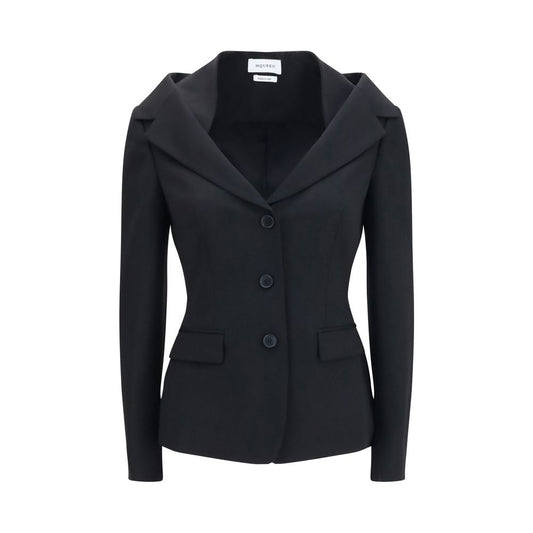 Alexander McQueen Black Wool Structured Off-Shoulder Jacket