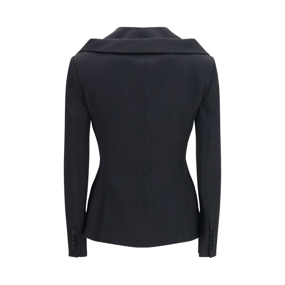Alexander McQueen Black Wool Structured Off-Shoulder Jacket