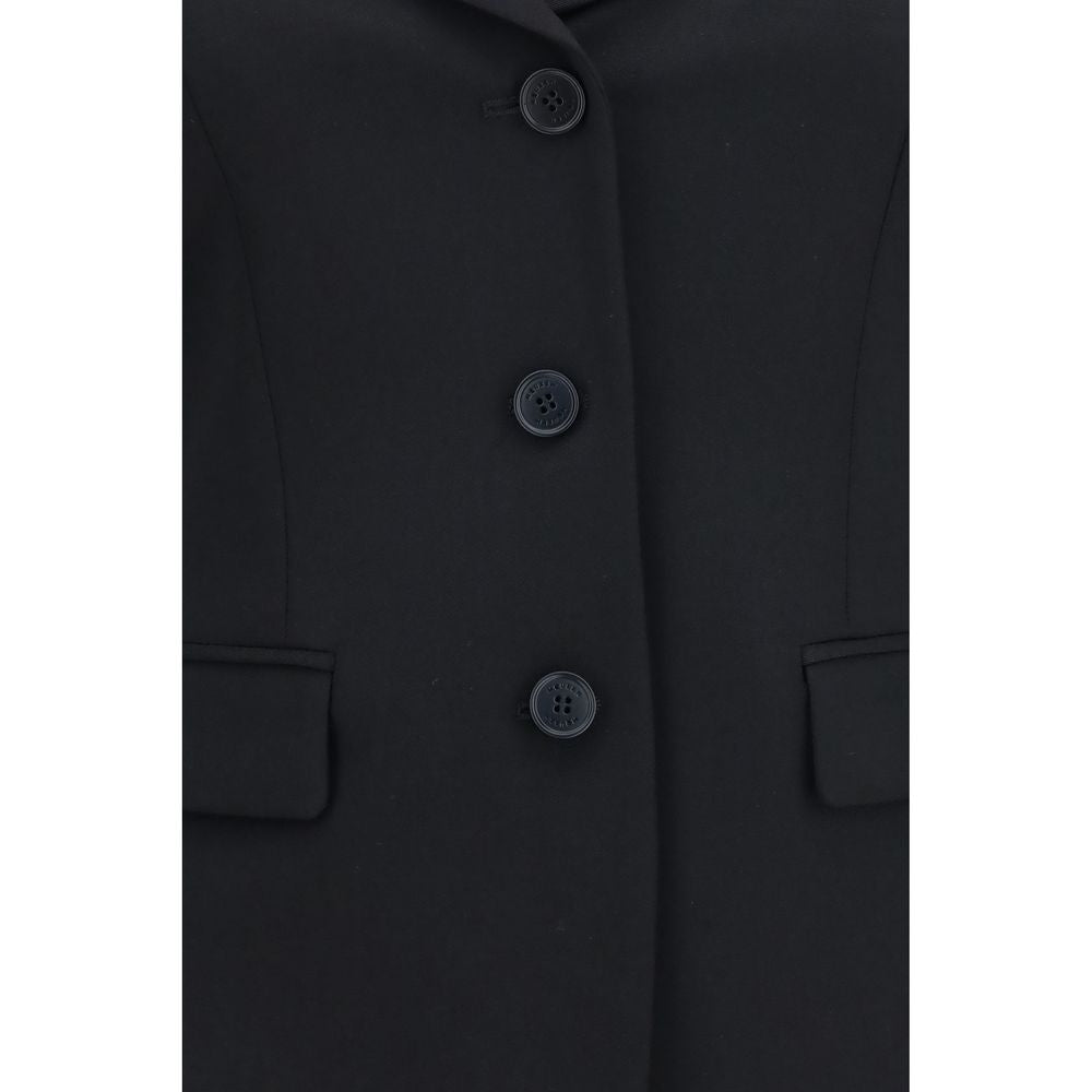 Alexander McQueen Black Wool Structured Off-Shoulder Jacket
