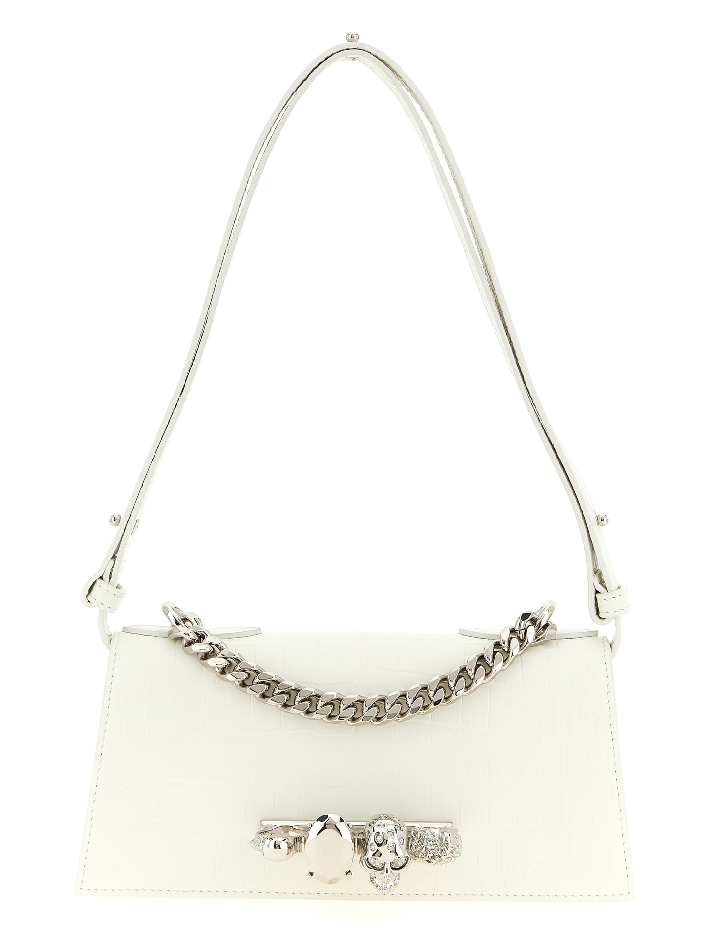Alexander McQueen White Calfskin Jewelled Mini Shoulder Bag