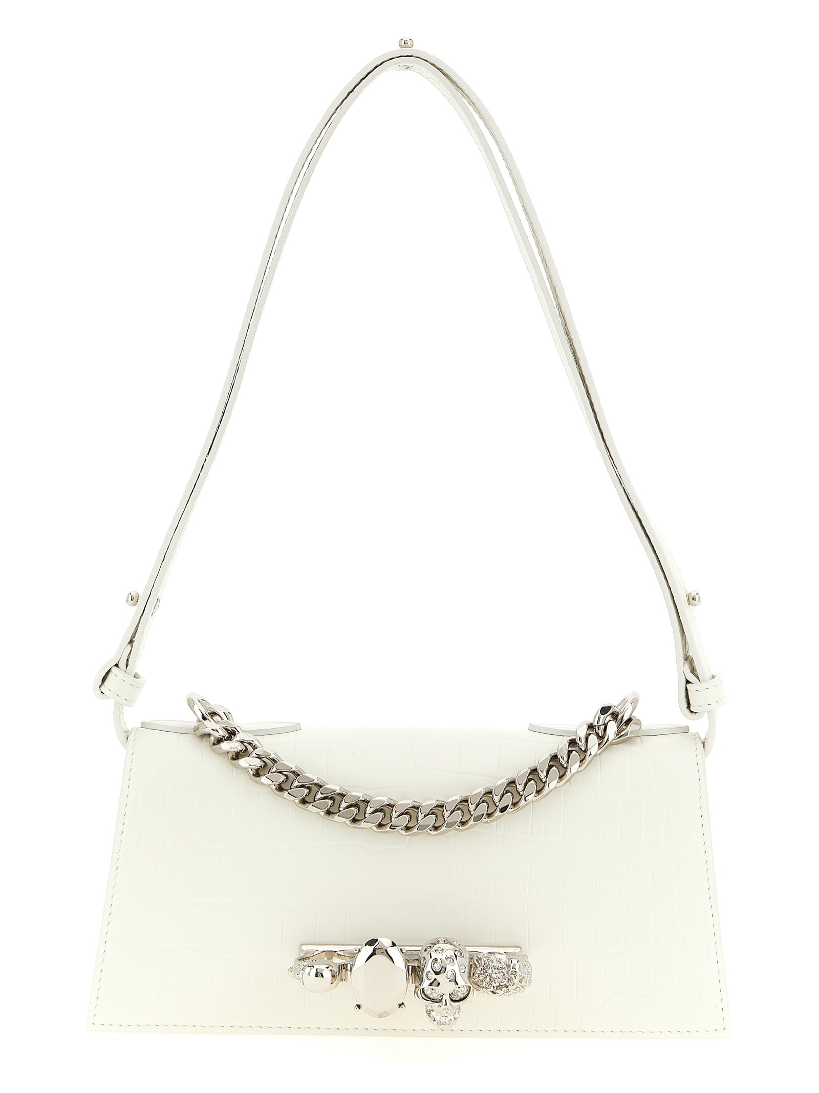 Alexander McQueen White Calfskin Jewelled Mini Shoulder Bag