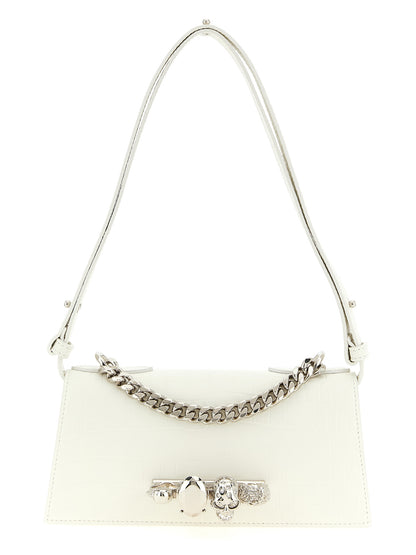 Alexander McQueen White Calfskin Jewelled Mini Shoulder Bag