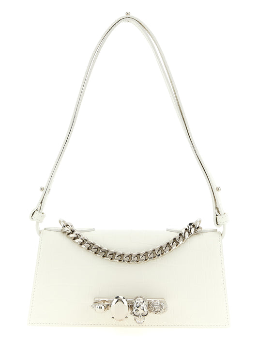 Alexander McQueen White Calfskin Jewelled Mini Shoulder Bag
