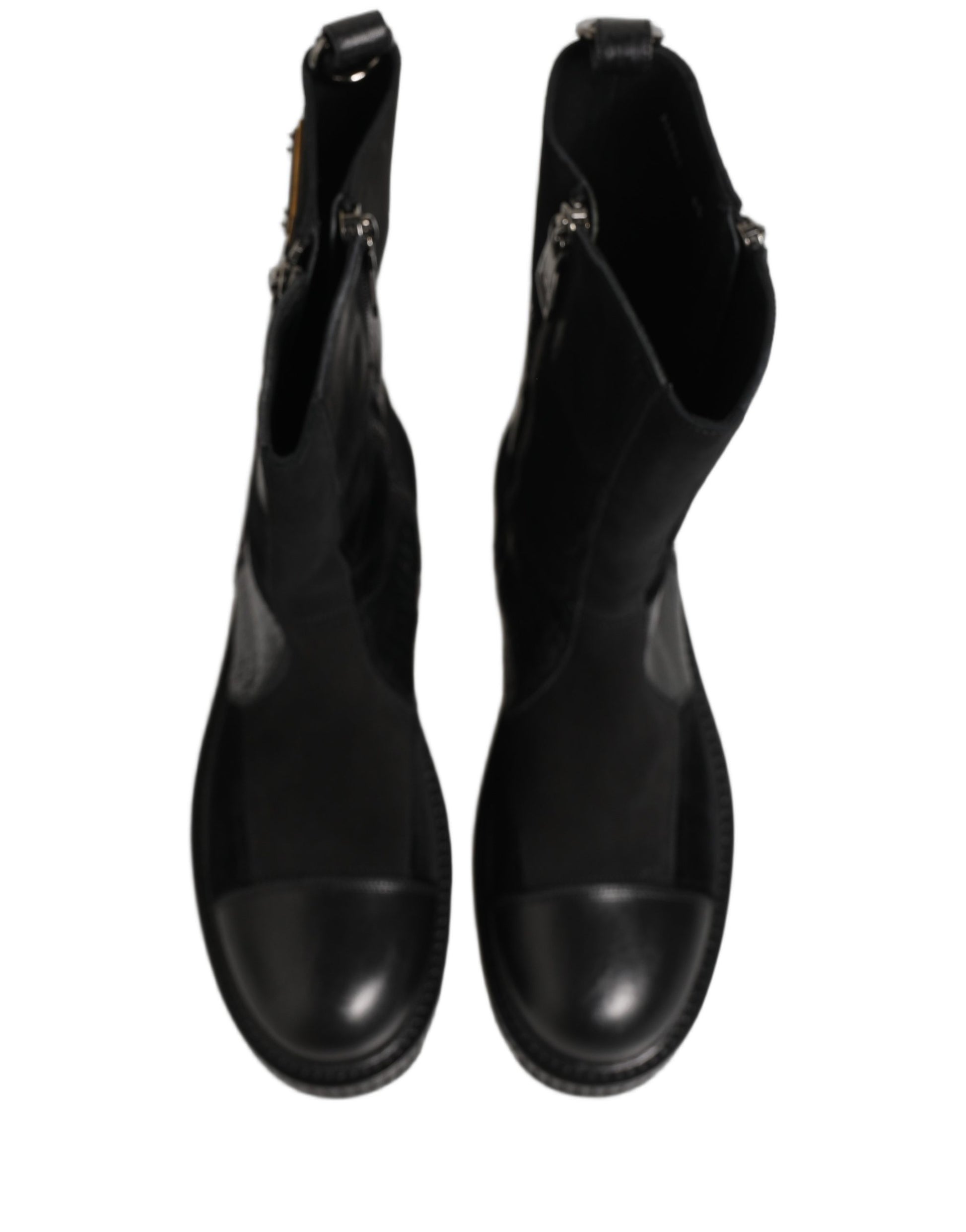 Dolce & Gabbana Black Patchwork Leather Mid Calf Boots for Men