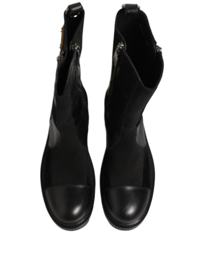 Dolce & Gabbana Black Patchwork Leather Mid Calf Boots for Men