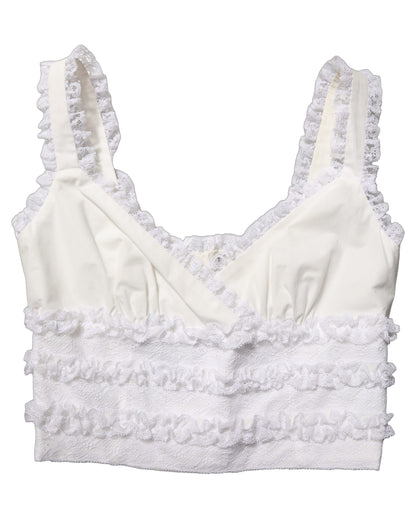 Dolce & Gabbana White Lace Trimmed Cotton Cropped Tank Top