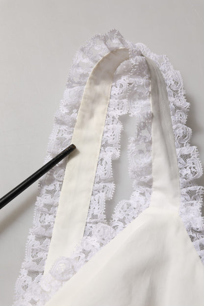 Dolce & Gabbana White Lace Trimmed Cotton Cropped Tank Top