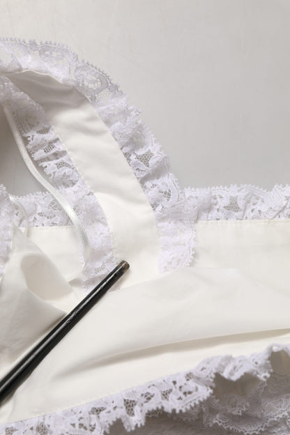 Dolce & Gabbana White Lace Trimmed Cotton Cropped Tank Top