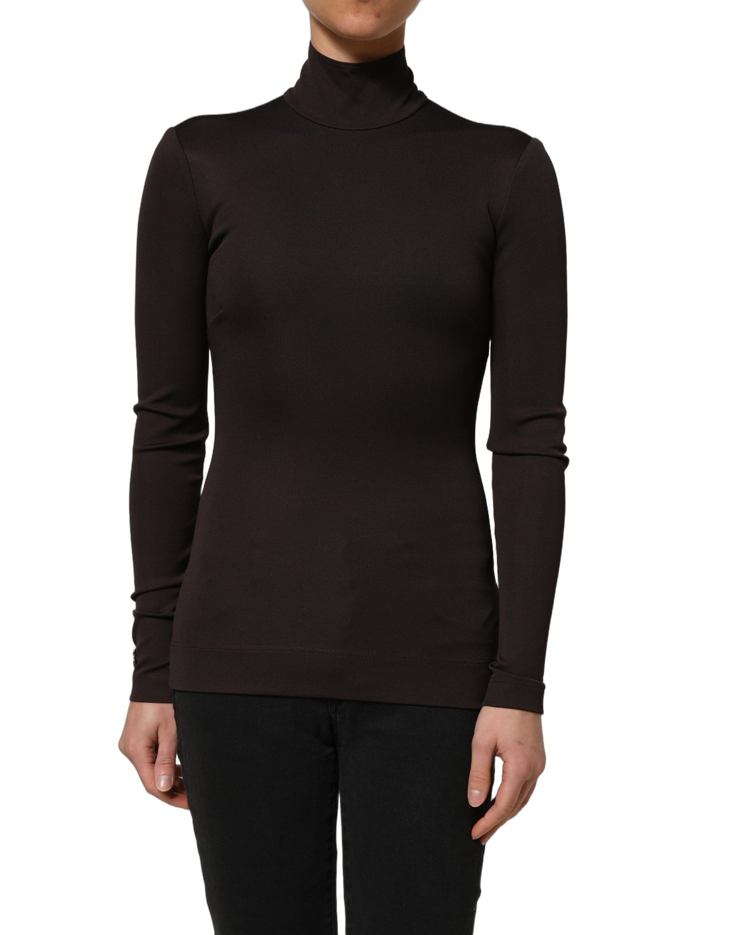 Dolce & Gabbana Brown Turtleneck Long Sleeves Blouse Top
