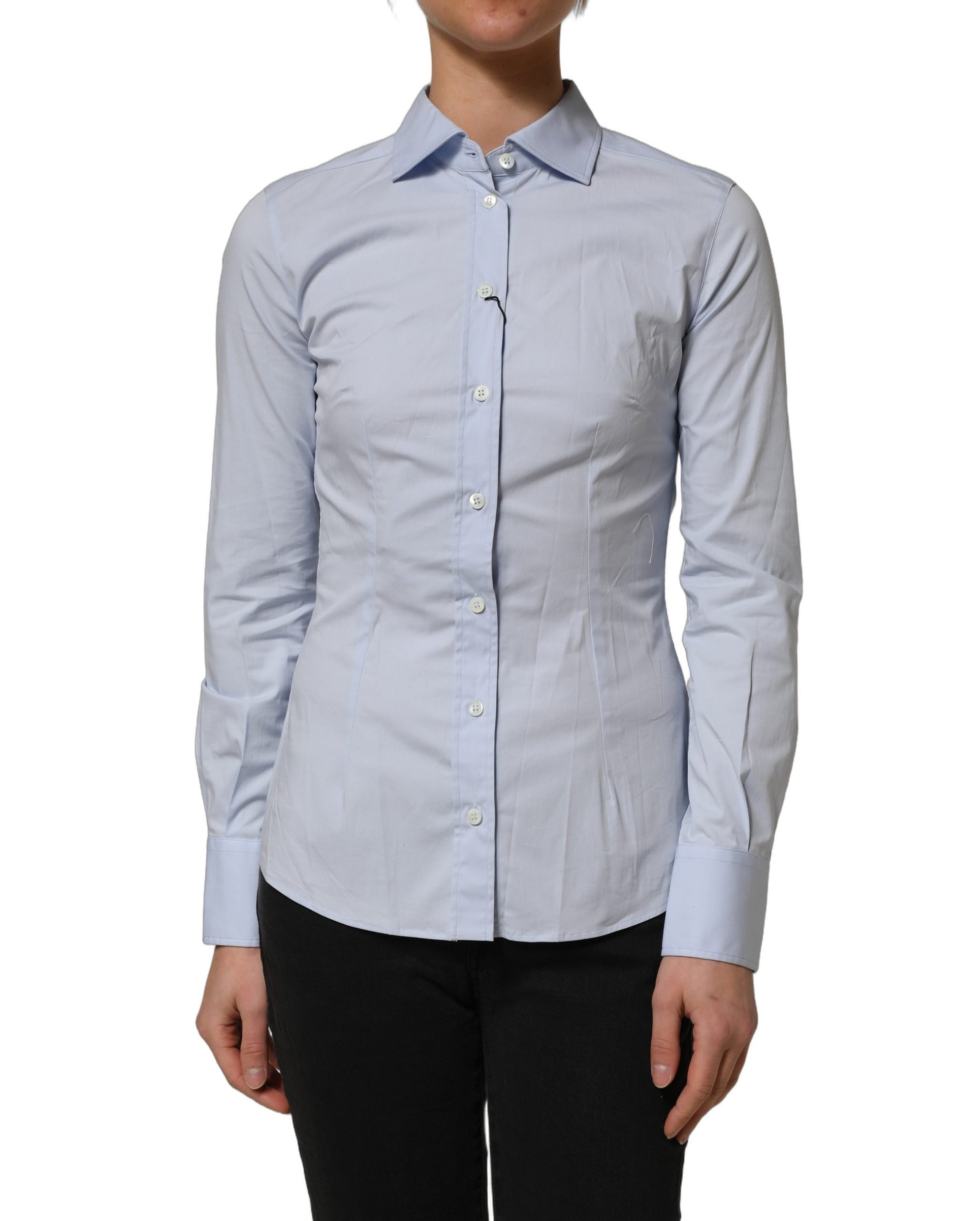Dolce & Gabbana Blue Collared Long Sleeves Dress Shirt Top