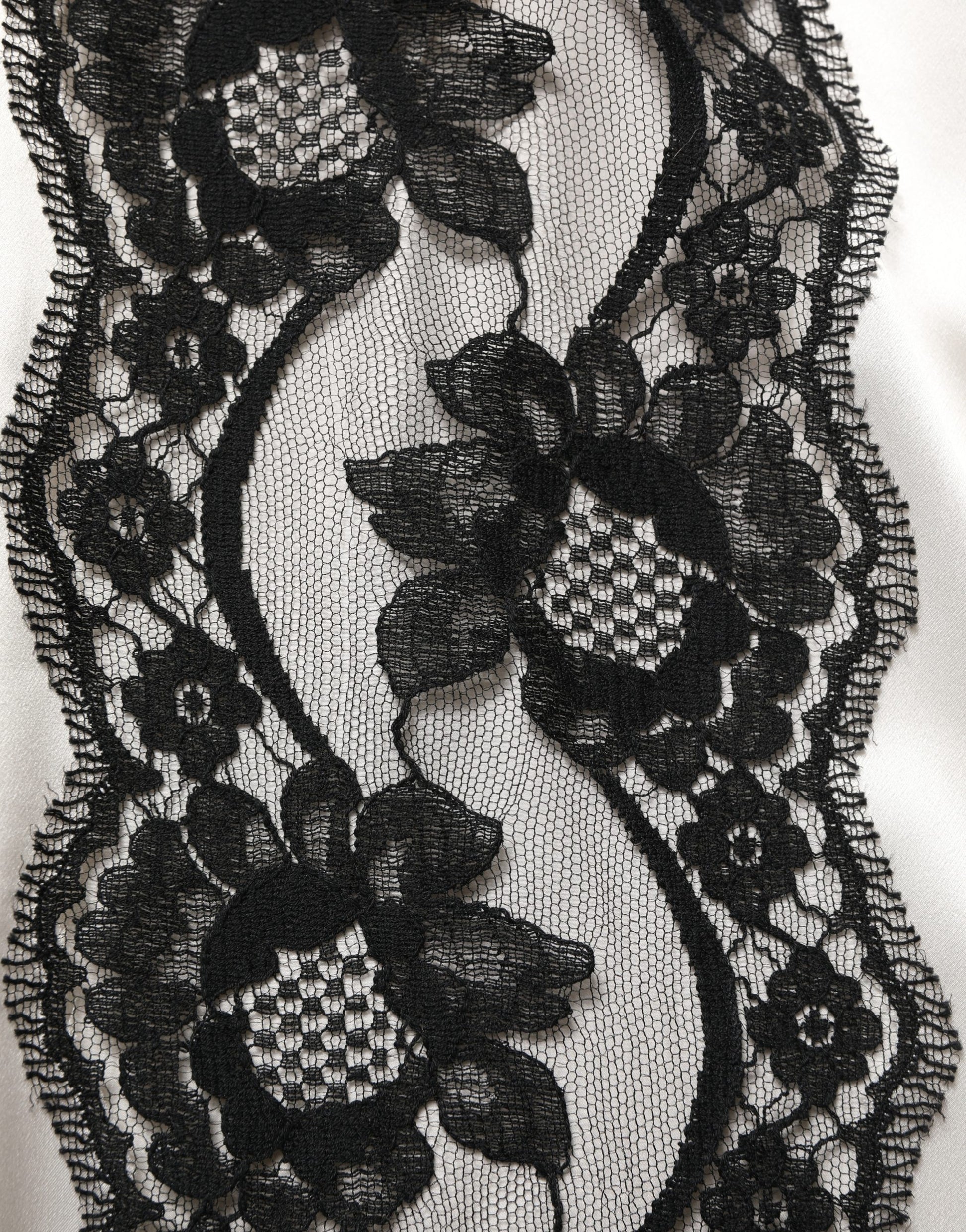 Dolce & Gabbana White satin Lace Trim Long Sleeves Blouse Top
