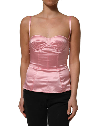 Dolce & Gabbana Pink Silk Satin Padded Bra Corset Style Top