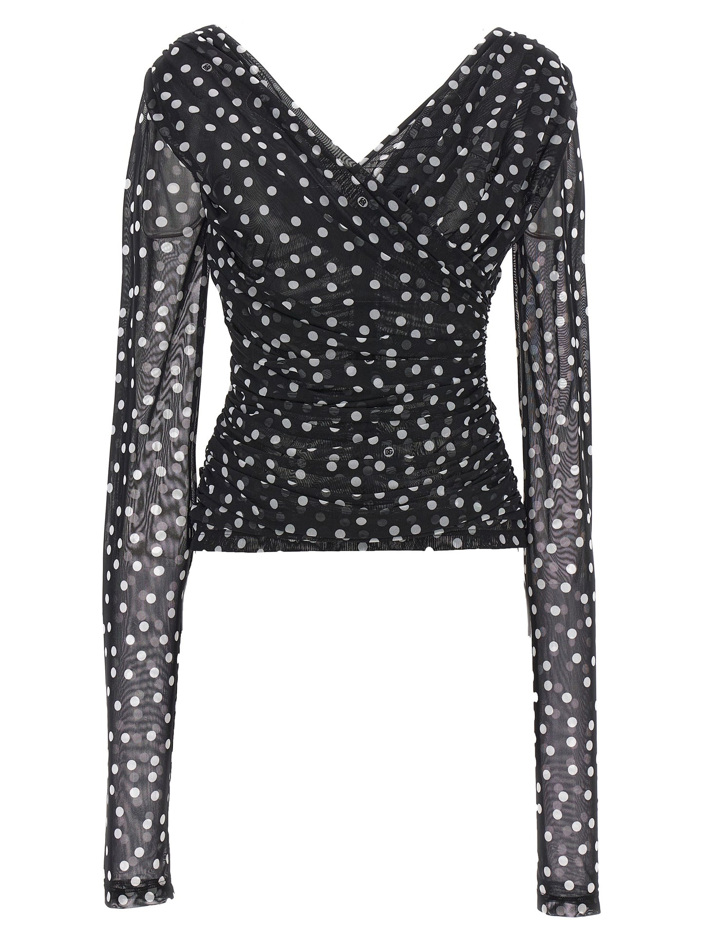 Dolce & Gabbana Mambo Polka Dot Print Stretch Tulle Top