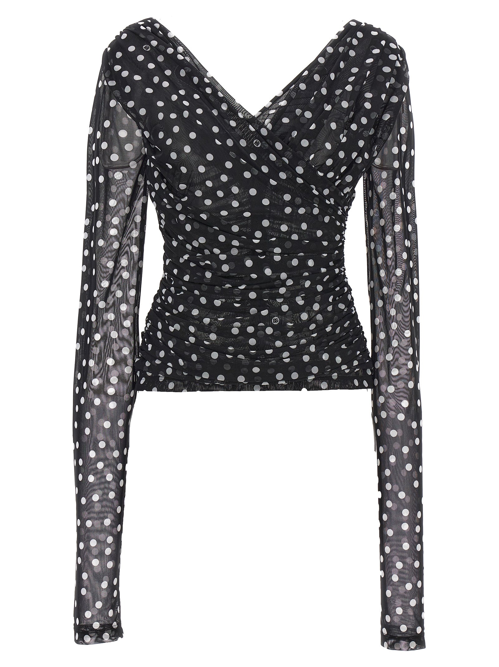 Dolce & Gabbana Mambo Polka Dot Print Stretch Tulle Top