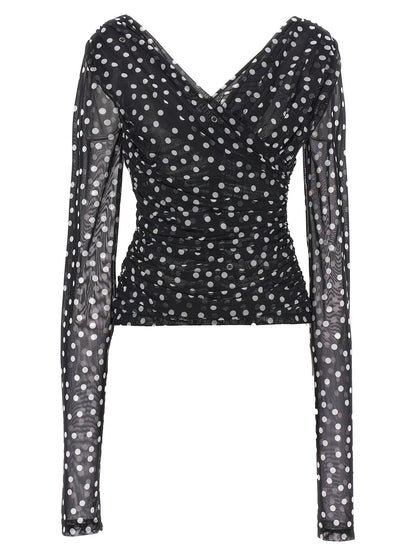Dolce & Gabbana Mambo Polka Dot Print Stretch Tulle Top