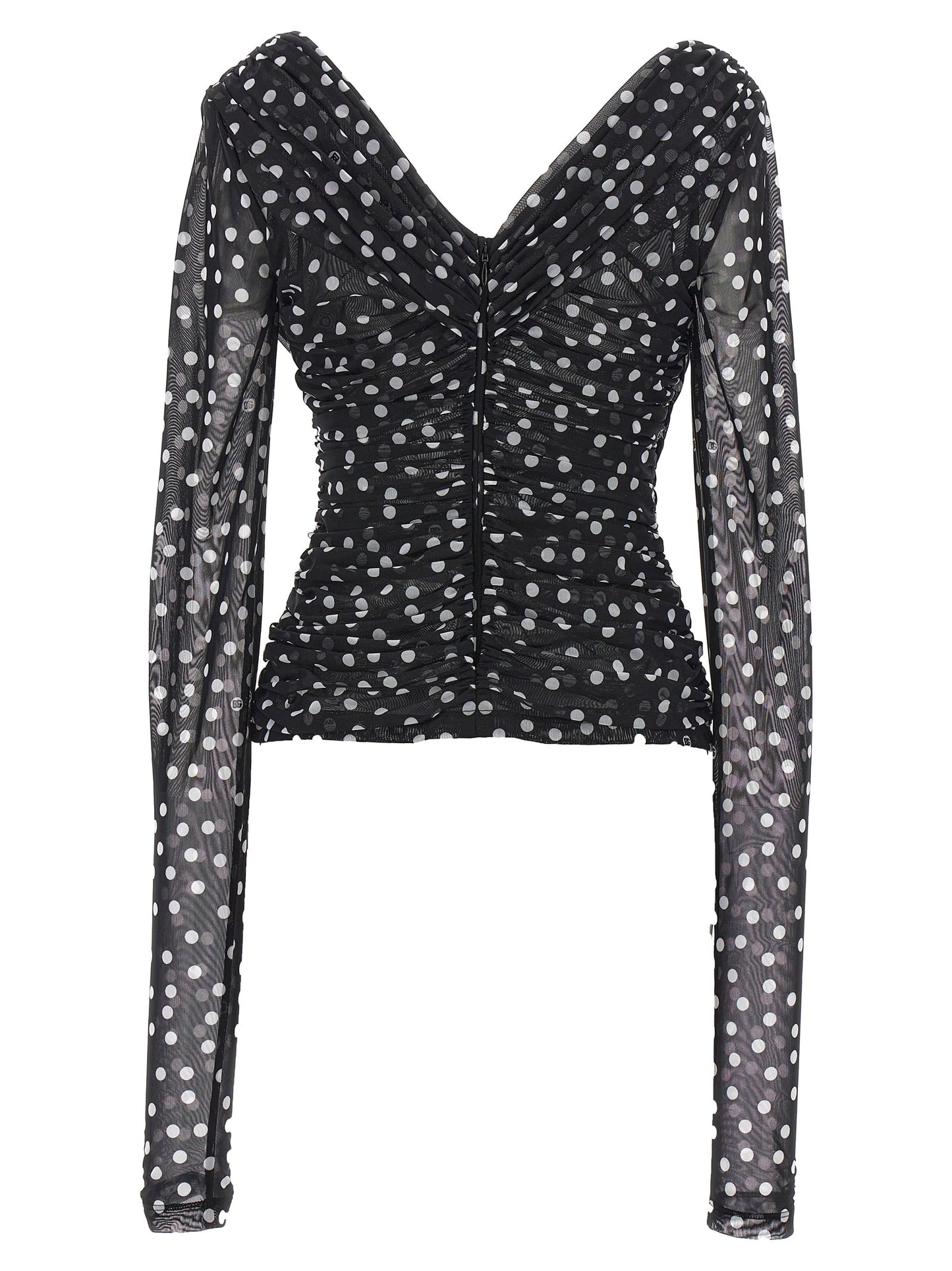 Dolce & Gabbana Mambo Polka Dot Print Stretch Tulle Top