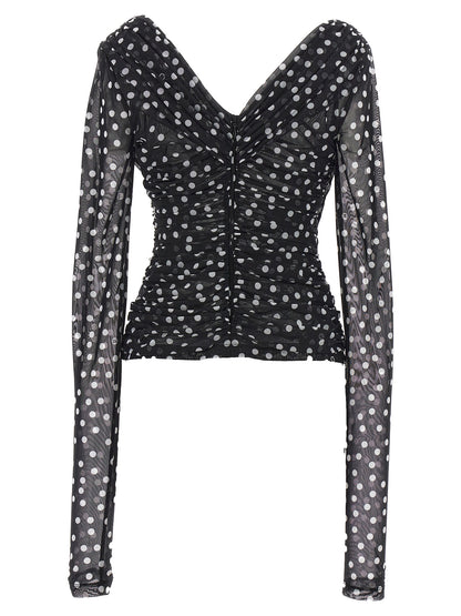 Dolce & Gabbana Mambo Polka Dot Print Stretch Tulle Top
