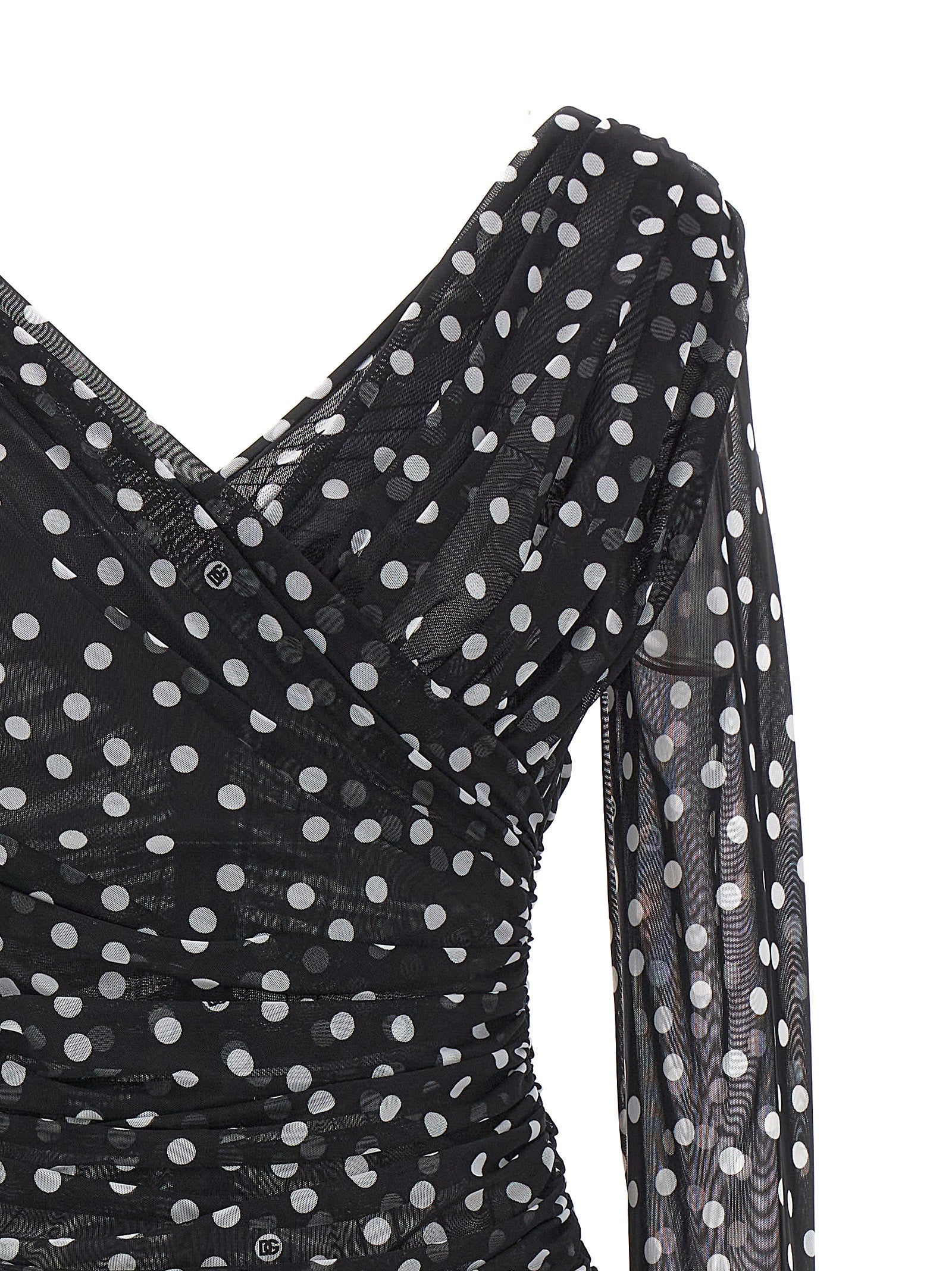 Dolce & Gabbana Mambo Polka Dot Print Stretch Tulle Top