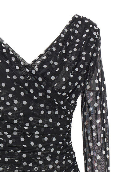 Dolce & Gabbana Mambo Polka Dot Print Stretch Tulle Top