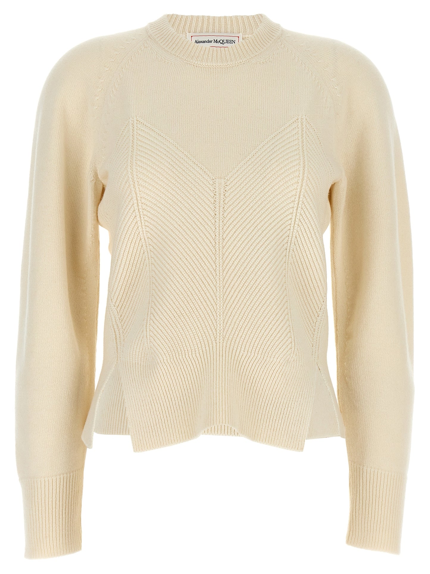 Alexander McQueen White Chevron Corset Wool and Cashmere Sweater