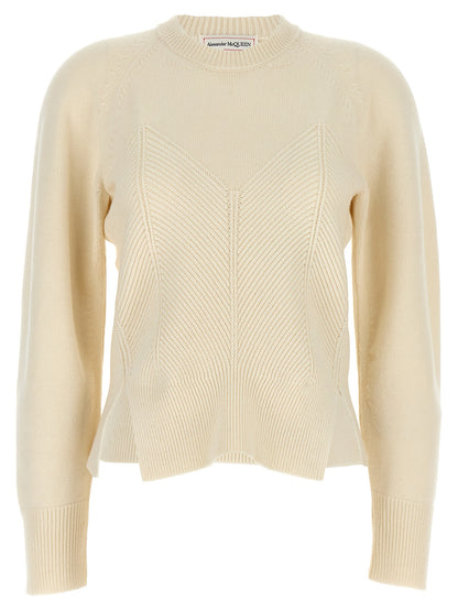 Alexander McQueen White Chevron Corset Wool and Cashmere Sweater