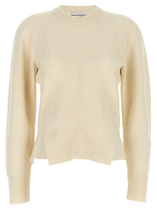 Alexander McQueen White Chevron Corset Wool and Cashmere Sweater