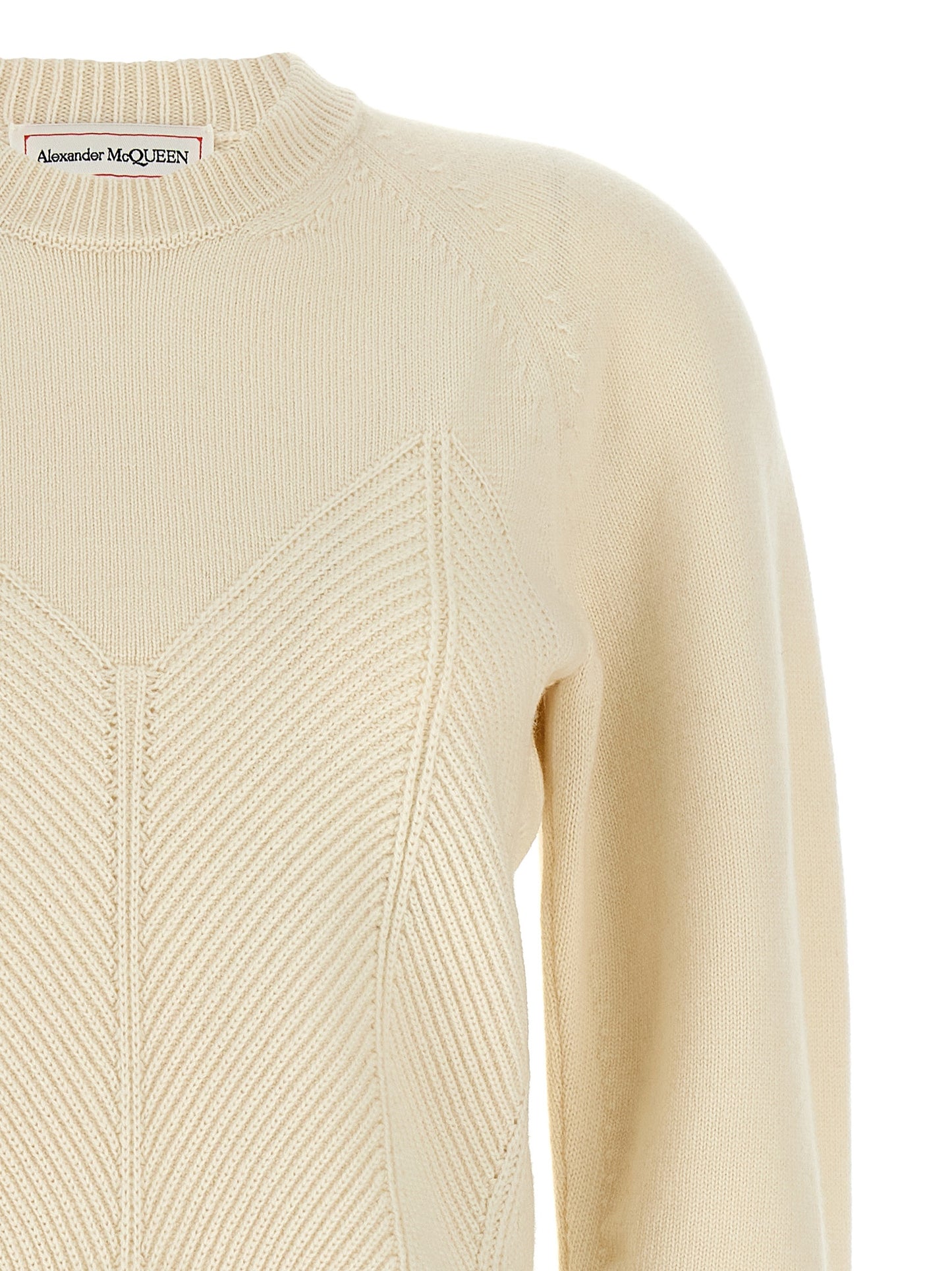 Alexander McQueen White Chevron Corset Wool and Cashmere Sweater