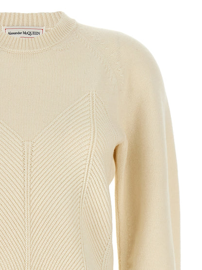 Alexander McQueen White Chevron Corset Wool and Cashmere Sweater