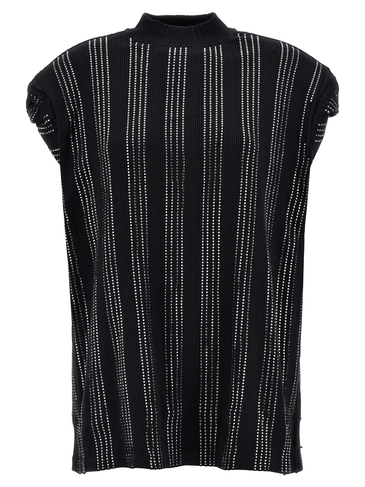 The Attico Black Laurie Crystal-Embellished T-Shirt / Mini Dress
