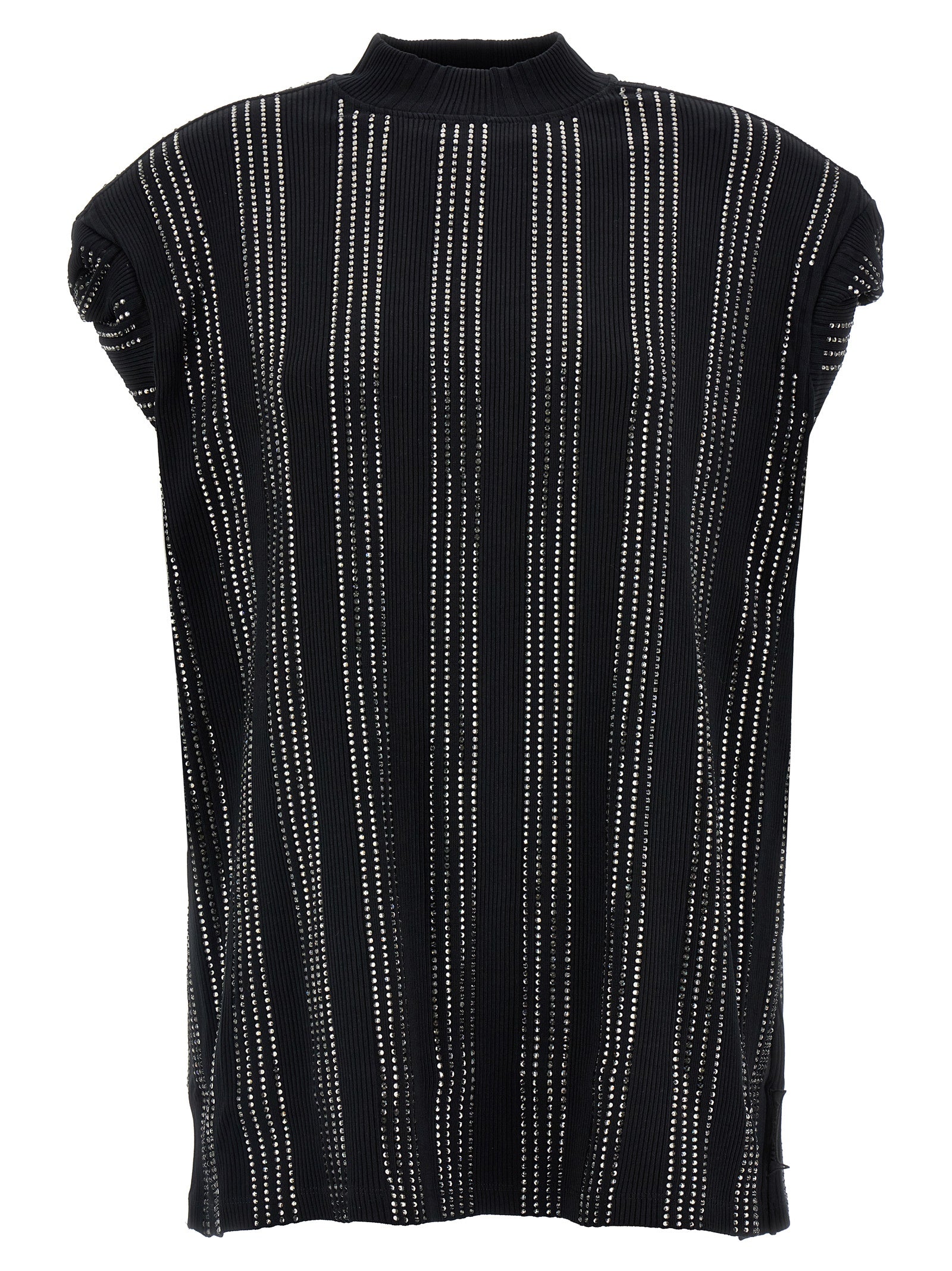 The Attico Black Laurie Crystal-Embellished T-Shirt / Mini Dress