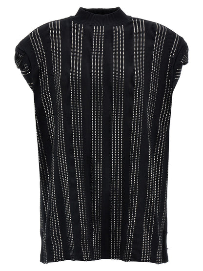 The Attico Black Laurie Crystal-Embellished T-Shirt / Mini Dress