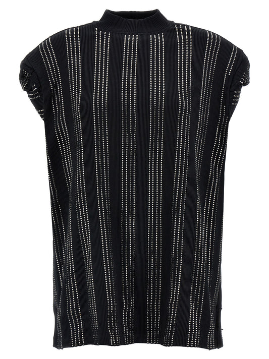 The Attico Black Laurie Crystal-Embellished T-Shirt / Mini Dress