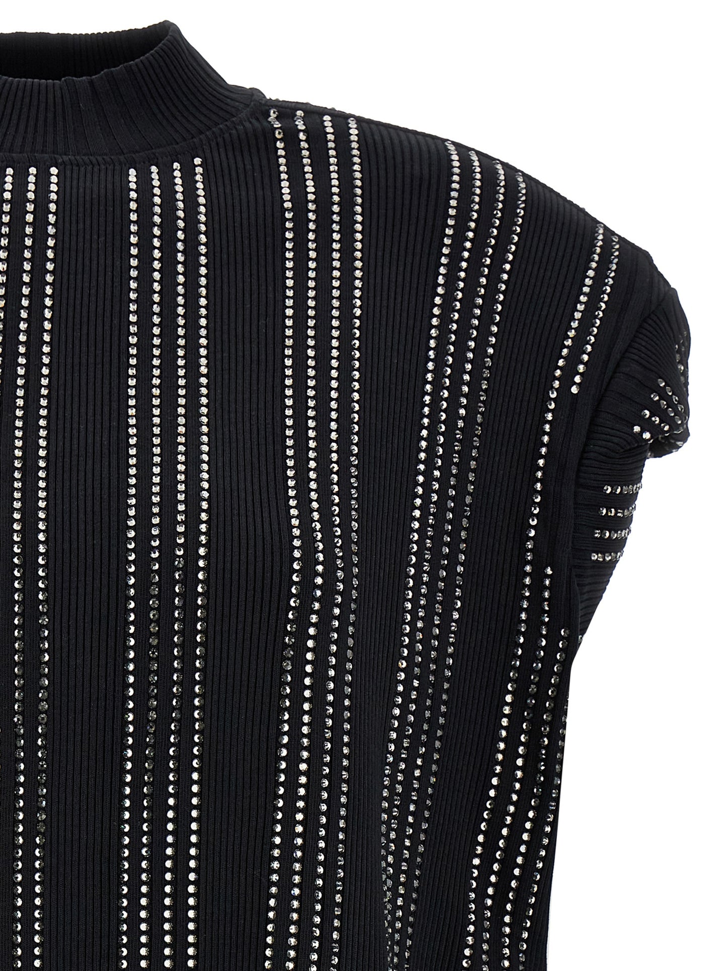 The Attico Black Laurie Crystal-Embellished T-Shirt / Mini Dress