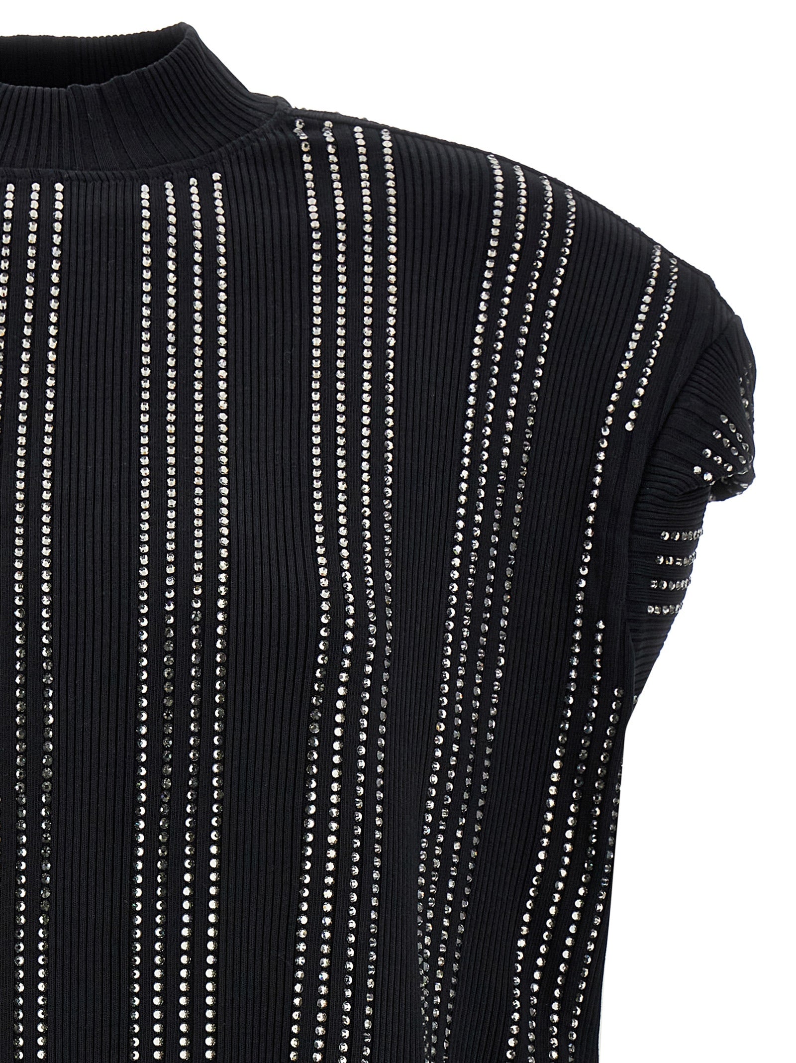 The Attico Black Laurie Crystal-Embellished T-Shirt / Mini Dress