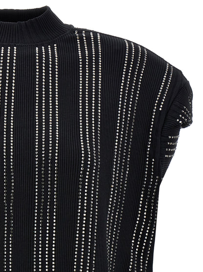 The Attico Black Laurie Crystal-Embellished T-Shirt / Mini Dress