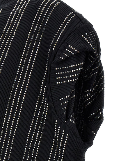 The Attico Black Laurie Crystal-Embellished T-Shirt / Mini Dress
